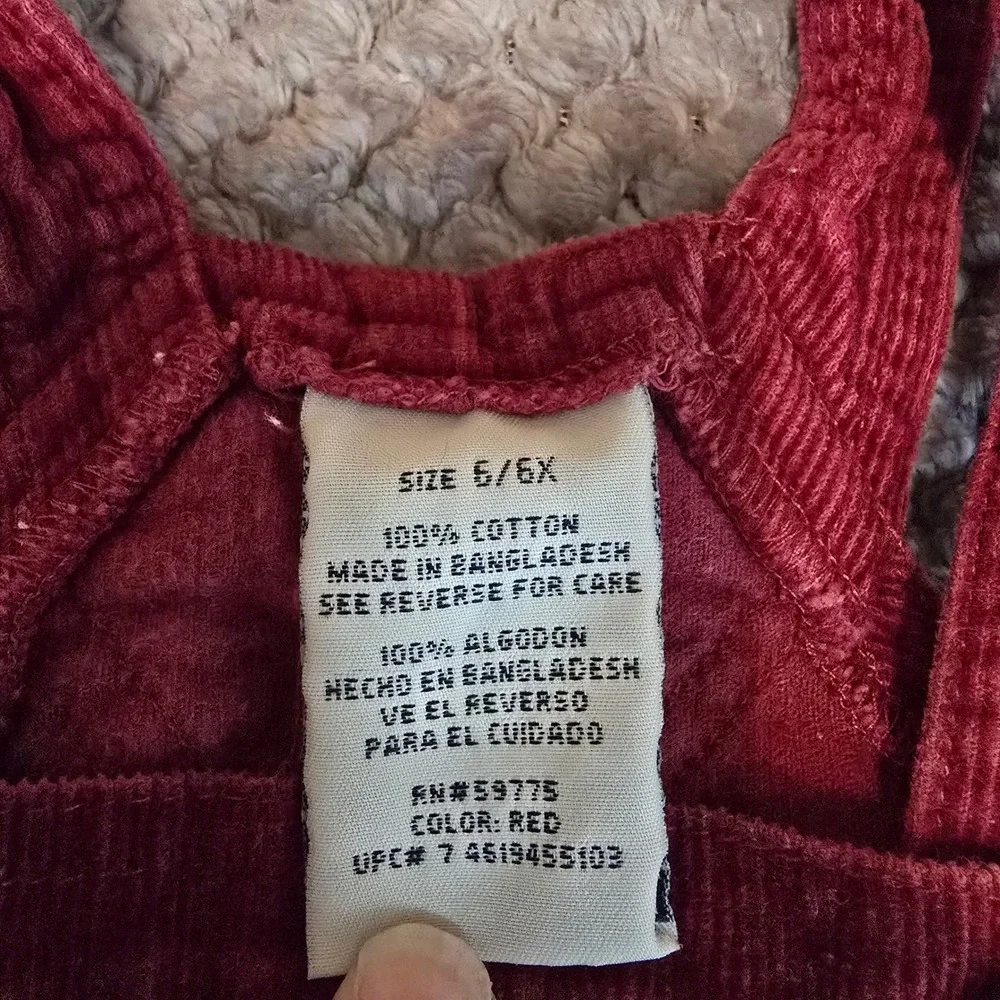 Faded Glory Girls Maroon Corduroy Jumper‎ Dress Embroidered Floral Size 6/6X